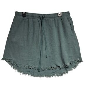 Umgee‎ USA Linen blend Fringe Hem Skirt Casual Drawstring Waist Green Size M